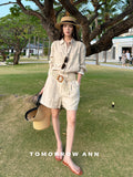 TOMORROW ANN Elegant Linen Casual Shorts - Old Money Aesthetic Quiet Luxury Spring Collection