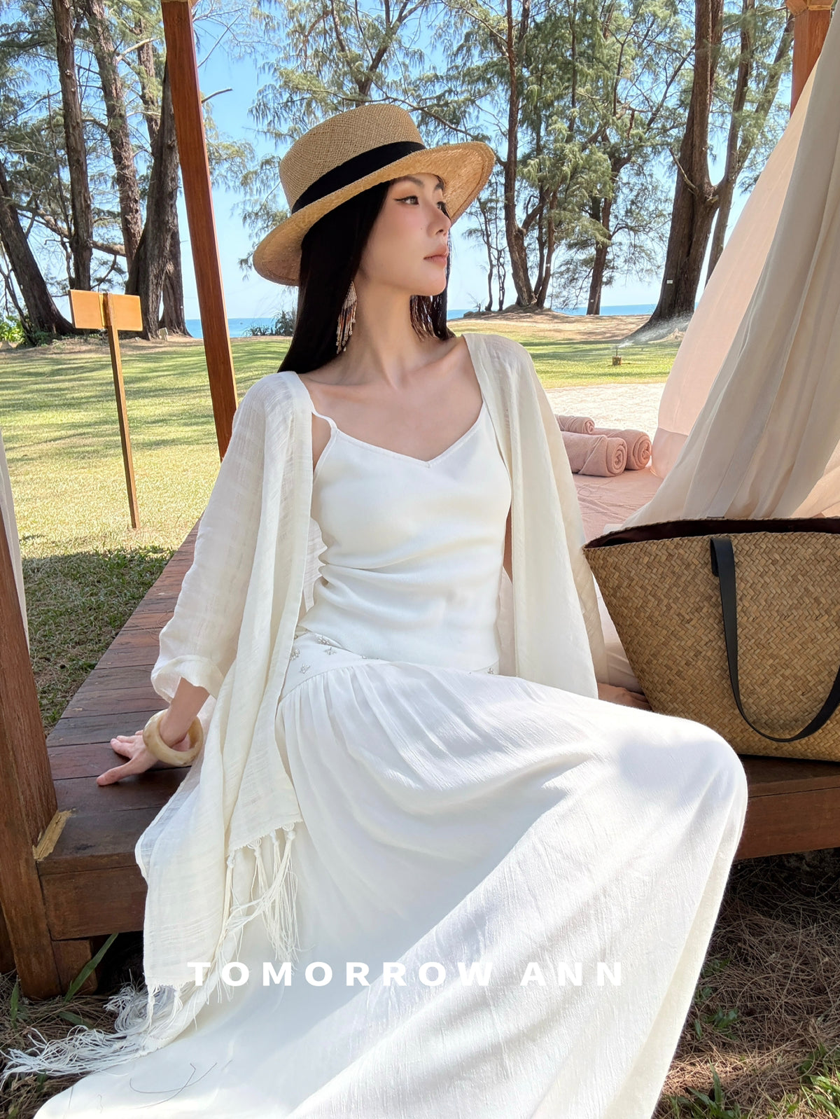 TOMORROW ANN Premium Linen Tassel Shawl - Versatile Lightweight Wrap for Women