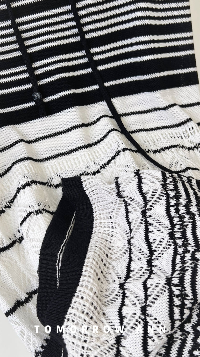 TOMORROW ANN Elegant Striped Drawstring Casual Midi Skirt - Spring 2026 New Arrival