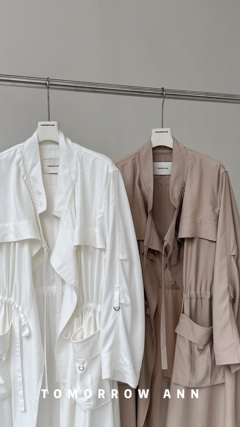 TOMORROW ANN Spring 2026 Classic Utility Long Trench Coat - Loose Fit H-Line Overcoat