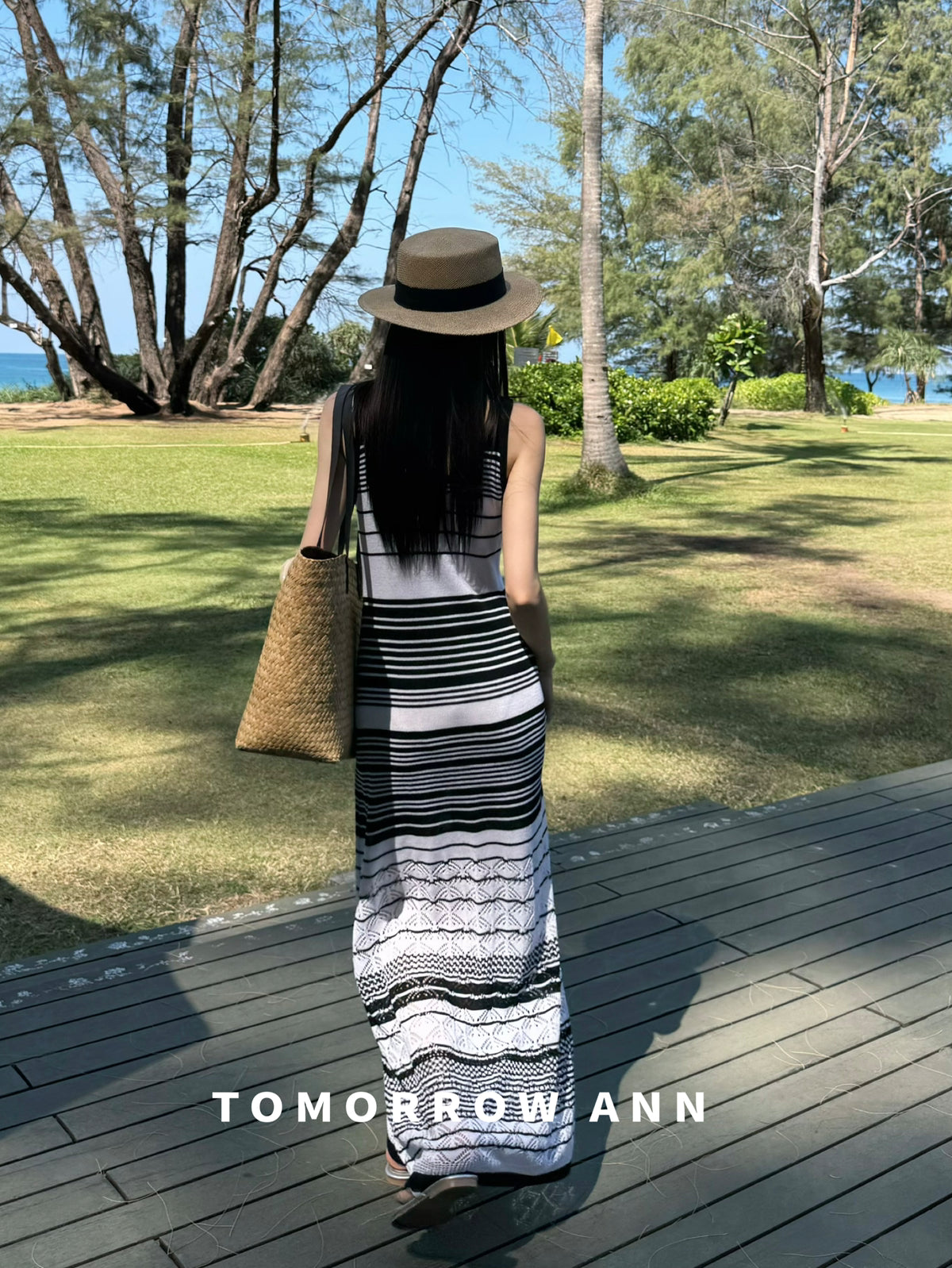 TOMORROW ANN Elegant Striped Casual Sleeveless Tank Maxi Dress - 2026 Early Spring Collection