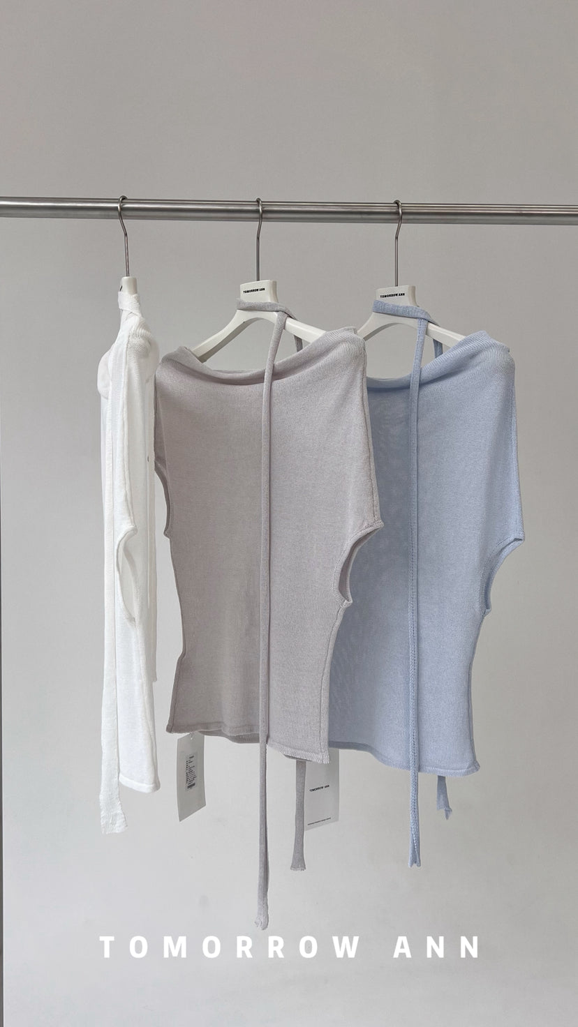 TOMORROW ANN Early Spring One-Shoulder Chic Slimming Knit Top with Ribbon