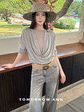 2026 Early Spring! 【TOMORROW ANN】 Elegant Ruched Slim-Fit Fashion Blouse 12626# OZQ