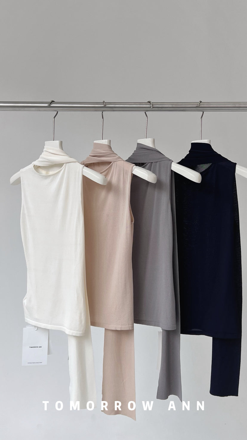 TOMORROW ANN Spring 2026 Designer Slim-Fit Versatile Sleeveless Vest with Elegant Ribbon Tie