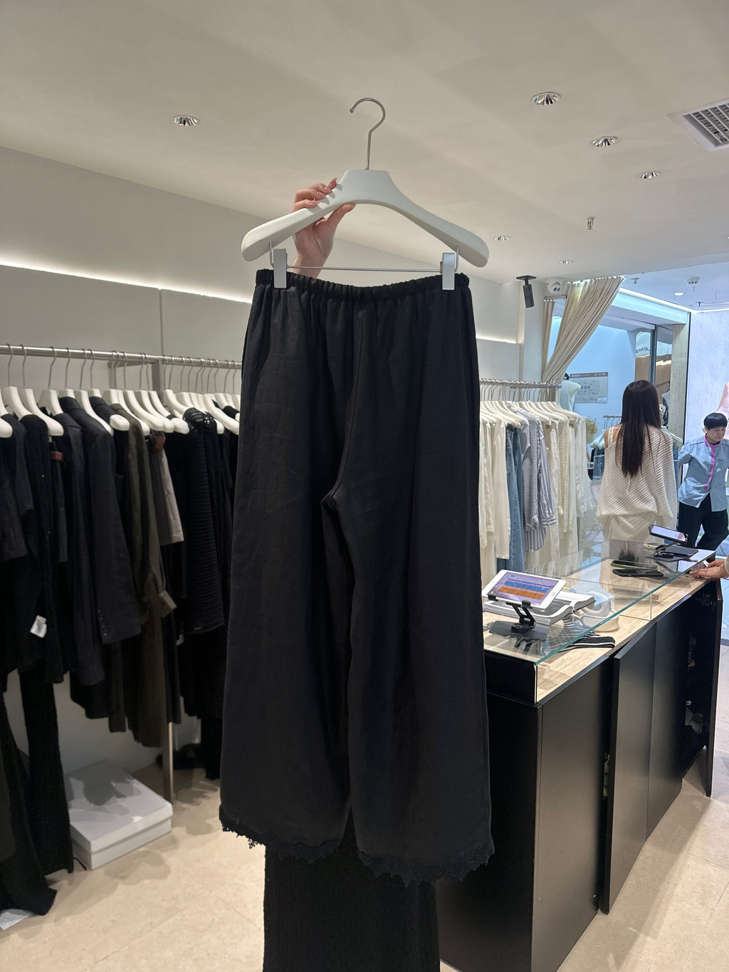 TOMORROW ANN Spring Elegant Lace Patchwork Elastic Waist Loose Casual Pants