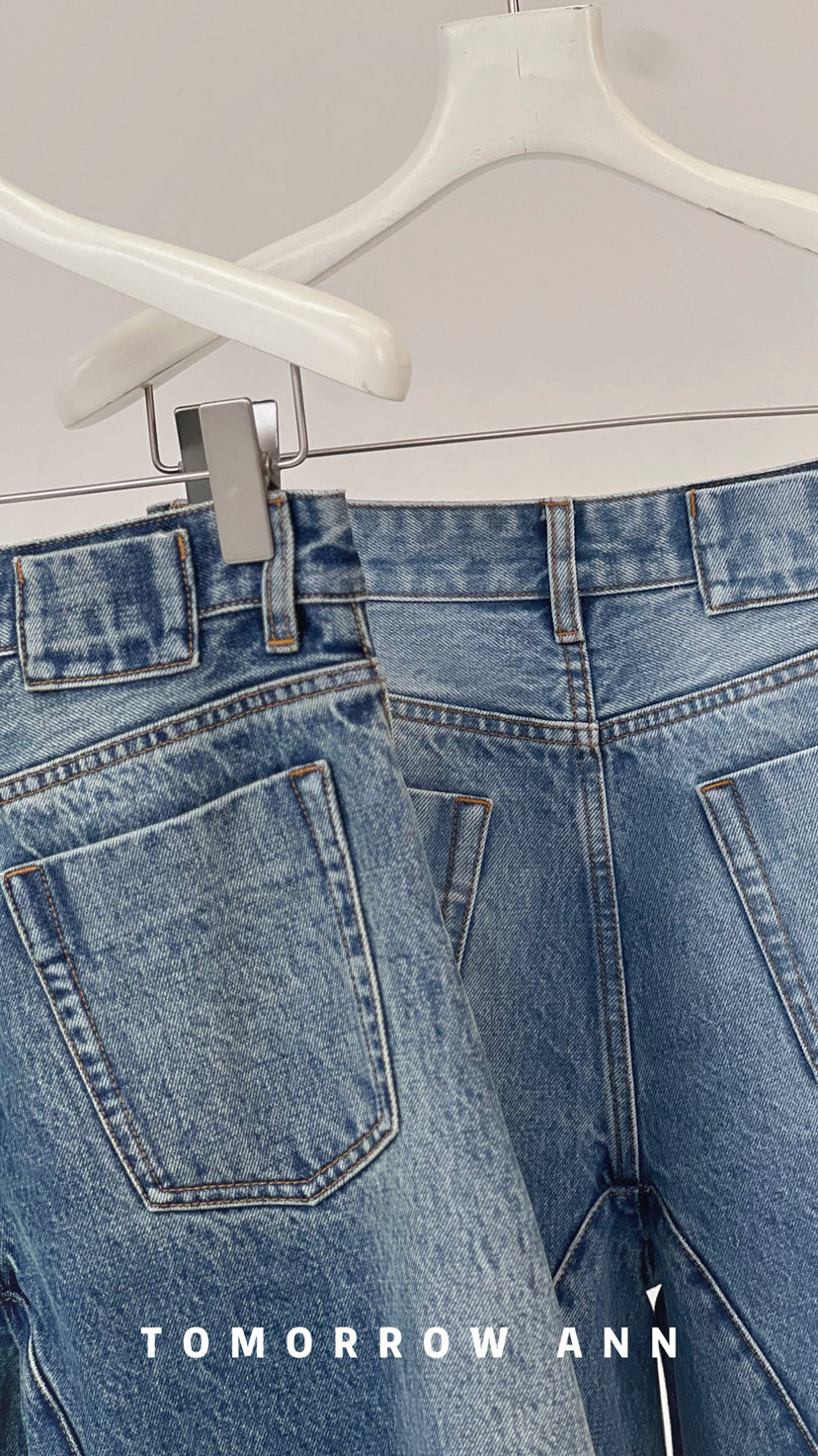 TOMORROW ANN Spring 2026 High-Waisted Deconstructed Wide-Leg Jeans