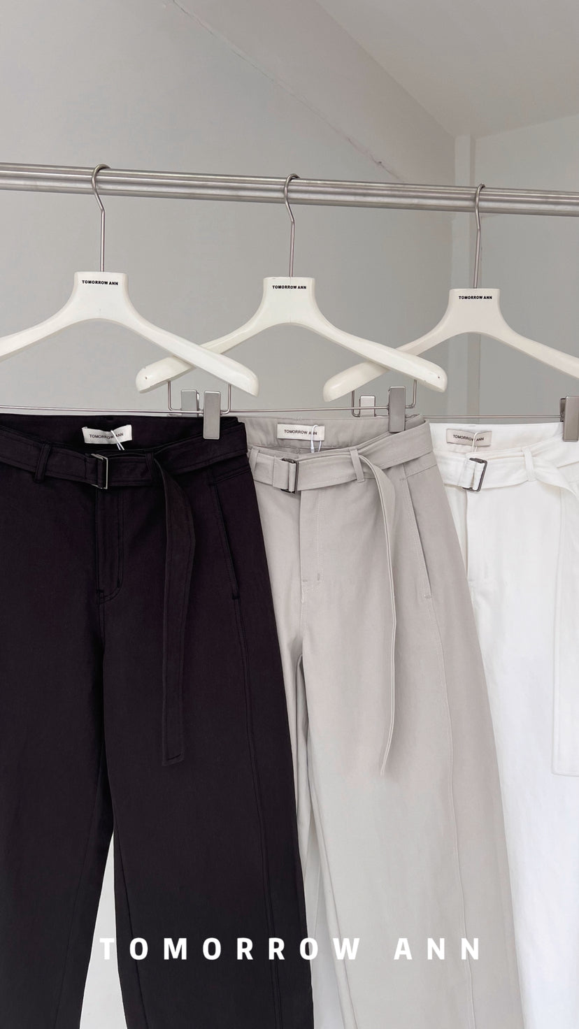 TOMORROW ANN Spring 2026 Elegant Straight-Leg Casual Pants with Belt - Slimming Loose Fit Trousers