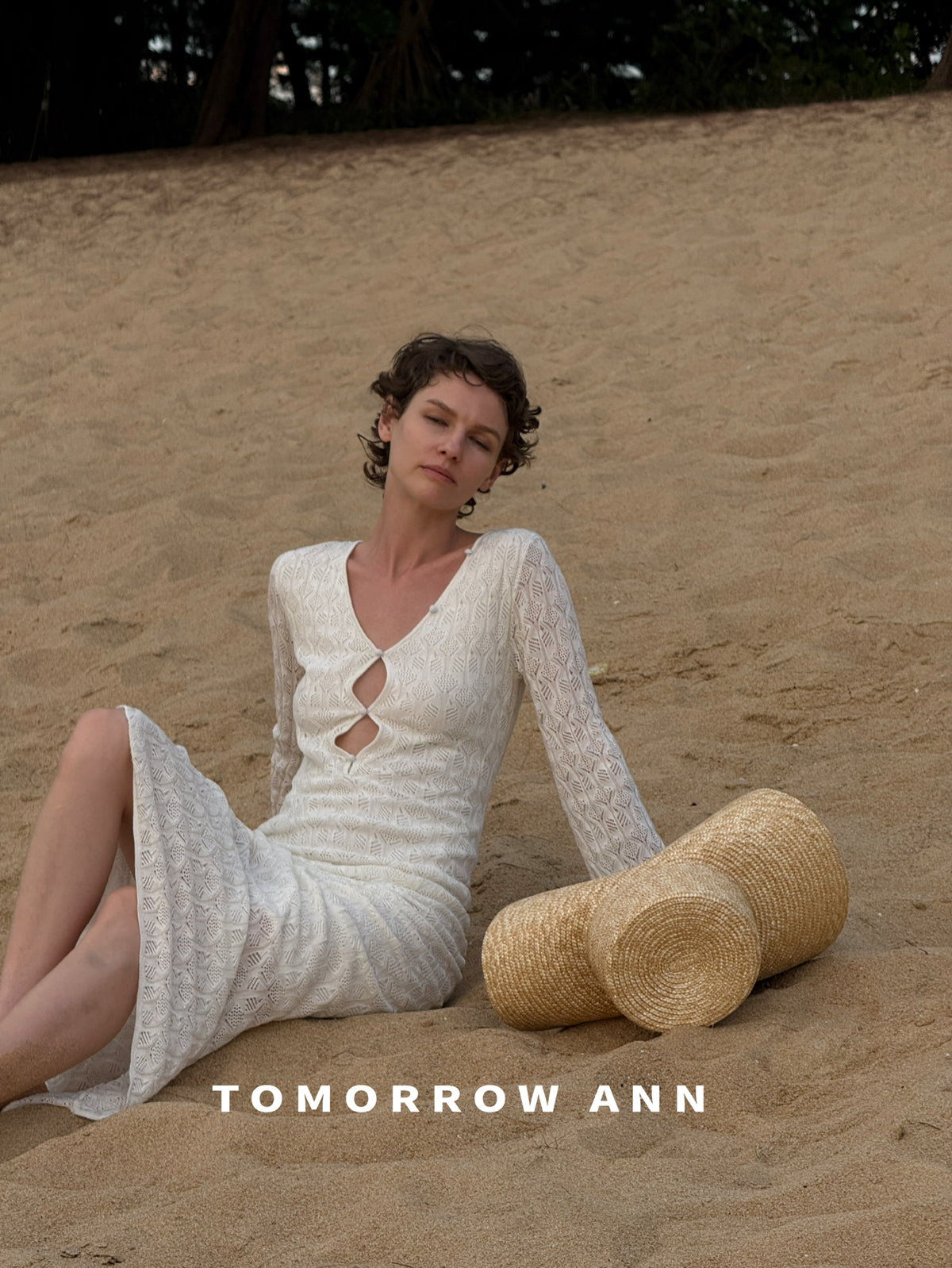 TOMORROW ANN 2026 Early Spring Elegant V-Neck Wool Blend Solid Color Maxi Dress