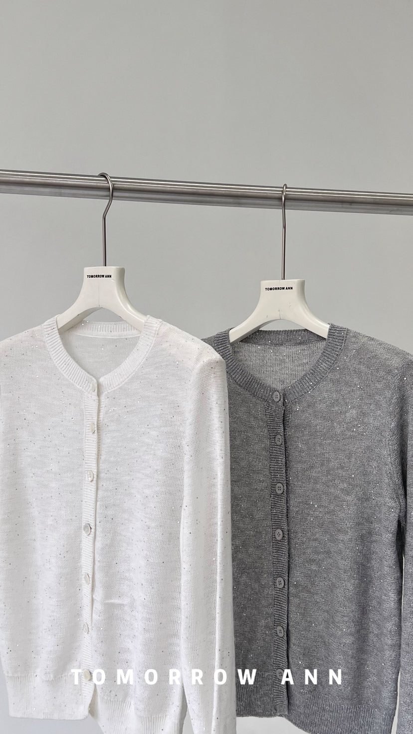 [TOMORROW ANN] 2026 Spring Collection Elegant Round Neck Sequin Knit Cardigan for Women