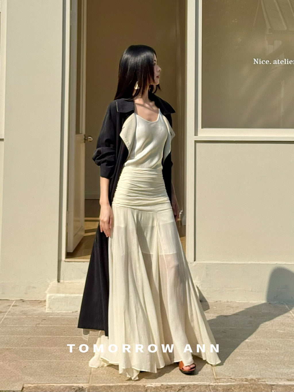 TOMORROW ANN 2026 Spring Collection! Elegant Relaxed Contrast Lapel Long Trench Coat with Belt