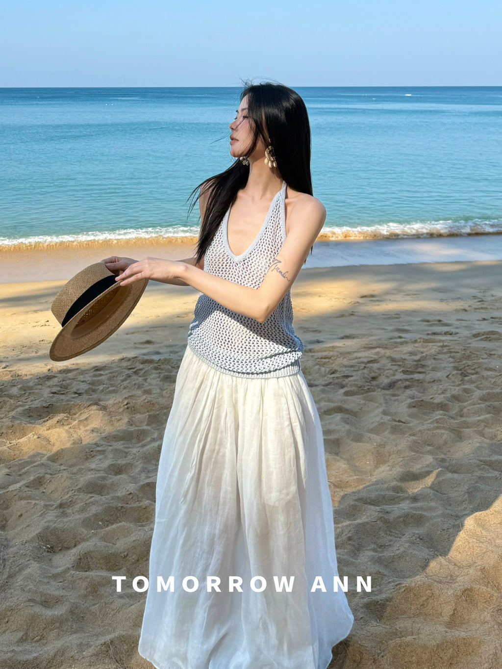 TOMORROW ANN Elegant High-Waist A-Line Maxi Skirt with Minimalist Drawstring – 2026 Spring Fashion