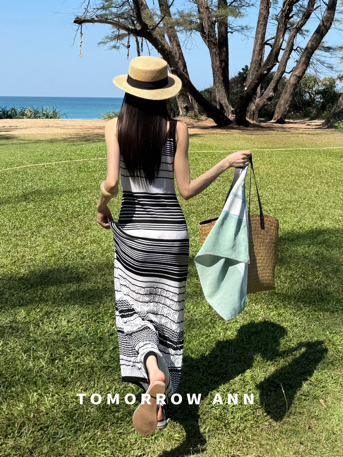 TOMORROW ANN Elegant Striped Casual Sleeveless Tank Maxi Dress - 2026 Early Spring Collection