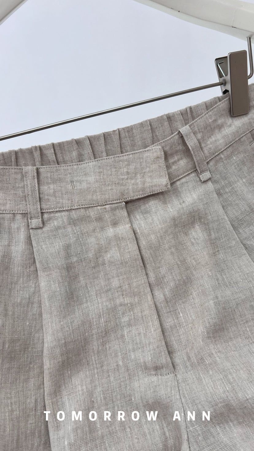 TOMORROW ANN Elegant Linen Casual Shorts - Old Money Aesthetic Quiet Luxury Spring Collection