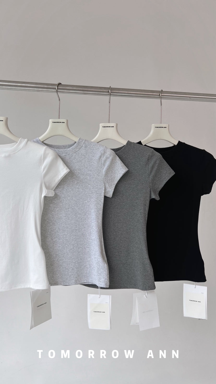 TOMORROW ANN Early Spring Elegant Slim Fit Ruched Round Neck T-Shirt