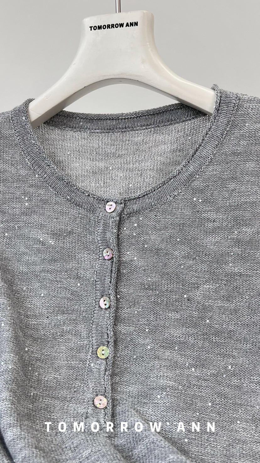 TOMORROW ANN Spring 2026 Elegant Sequin Embellished Round Neck Fine Knit Sweater