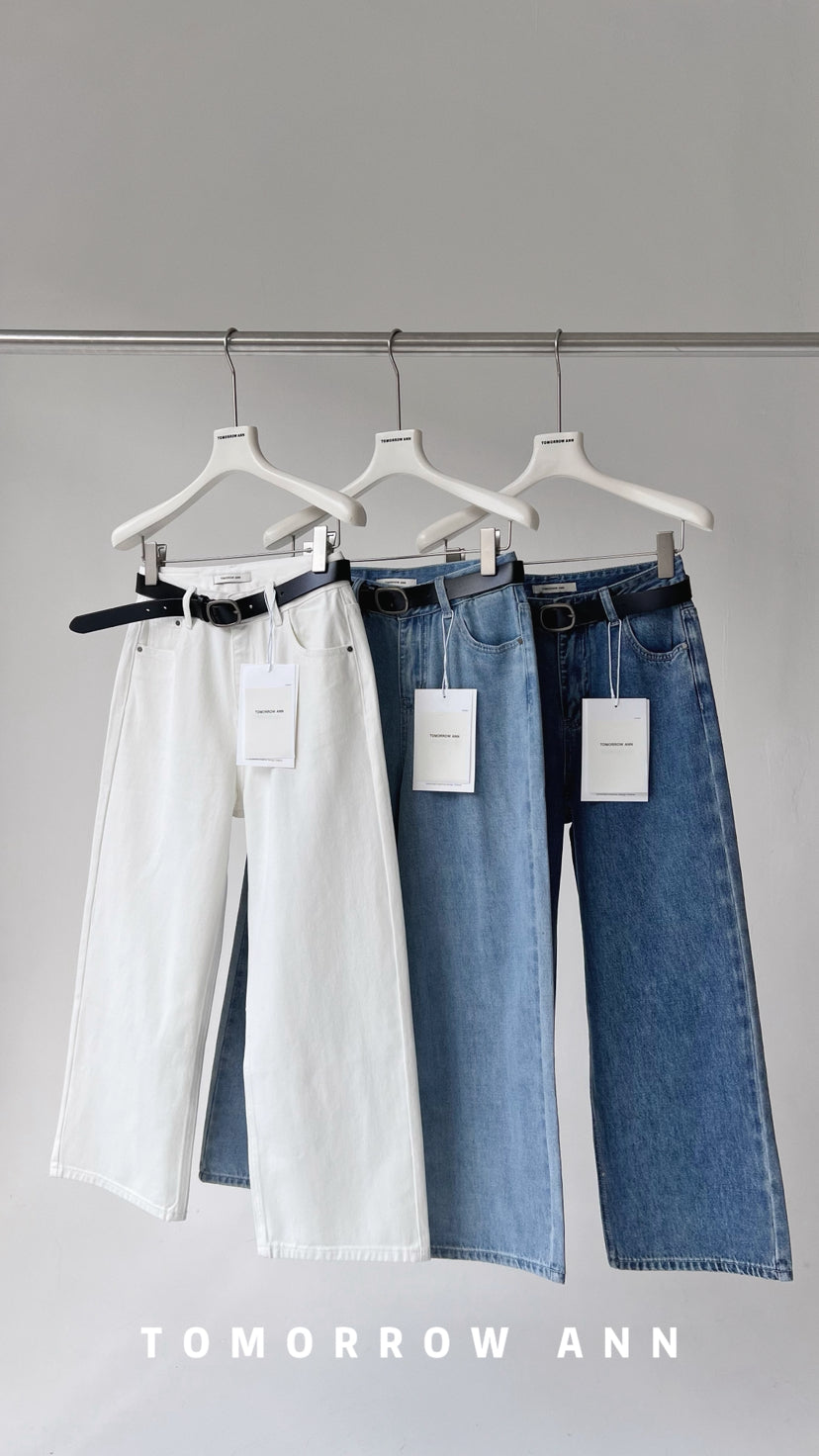 TOMORROW ANN Minimalist Washed Casual Straight Leg Denim Jeans with Belt