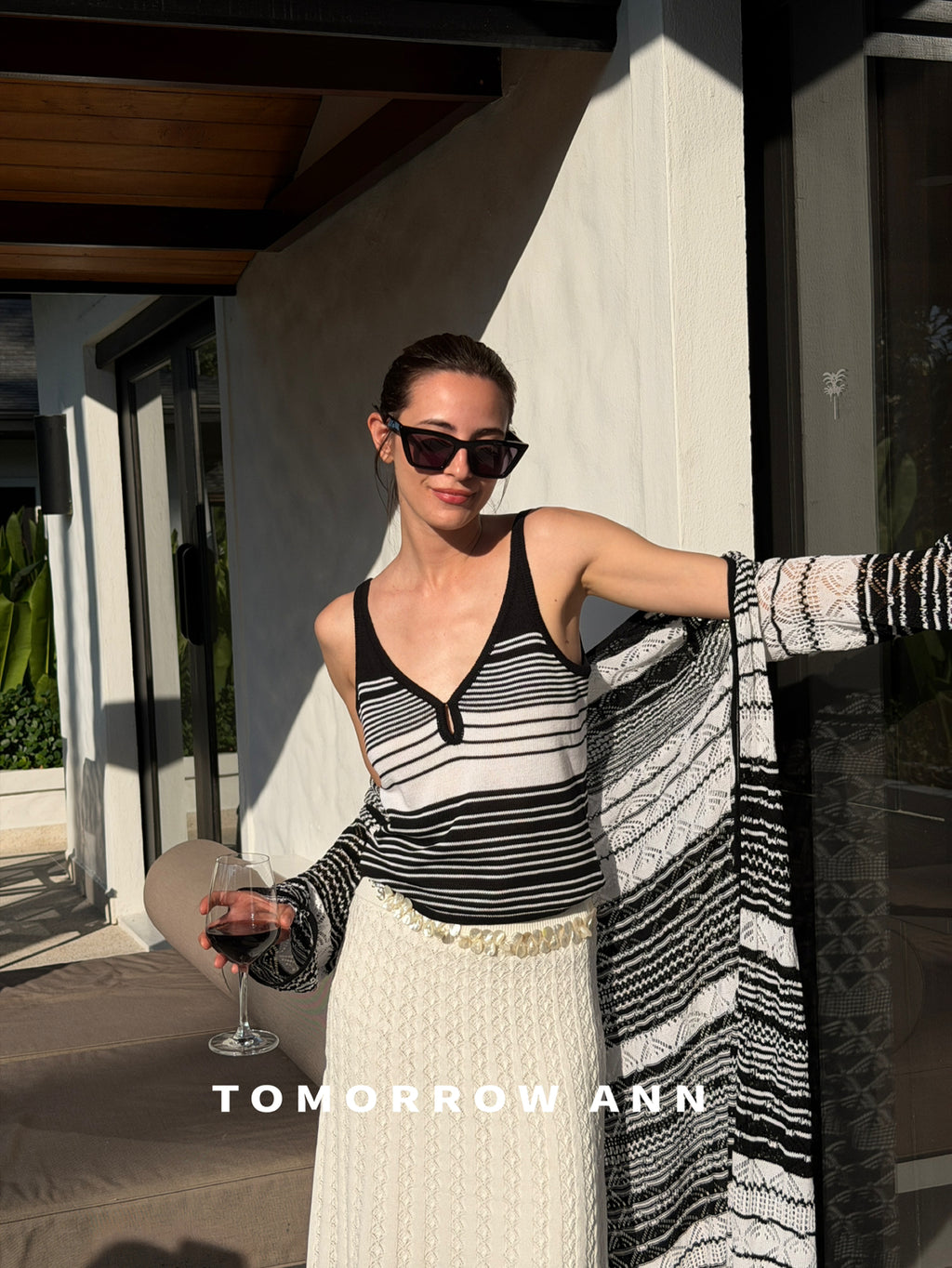 [TOMORROW ANN] Elegant Chic Striped Long Knit Cardigan for Women