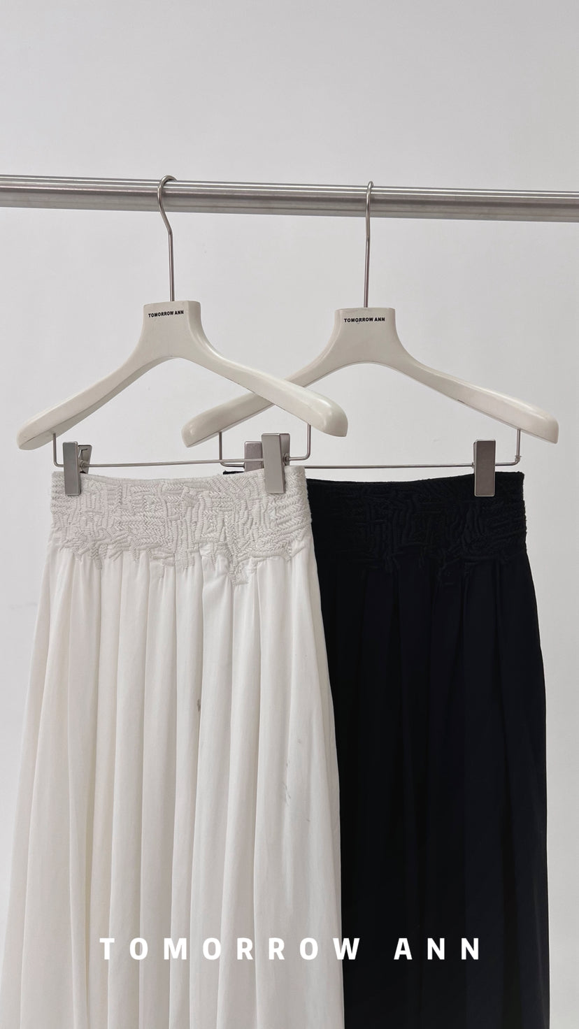 2026 Spring TOMORROW ANN Elegant High-Waist Heavy Embroidery A-Line Maxi Skirt