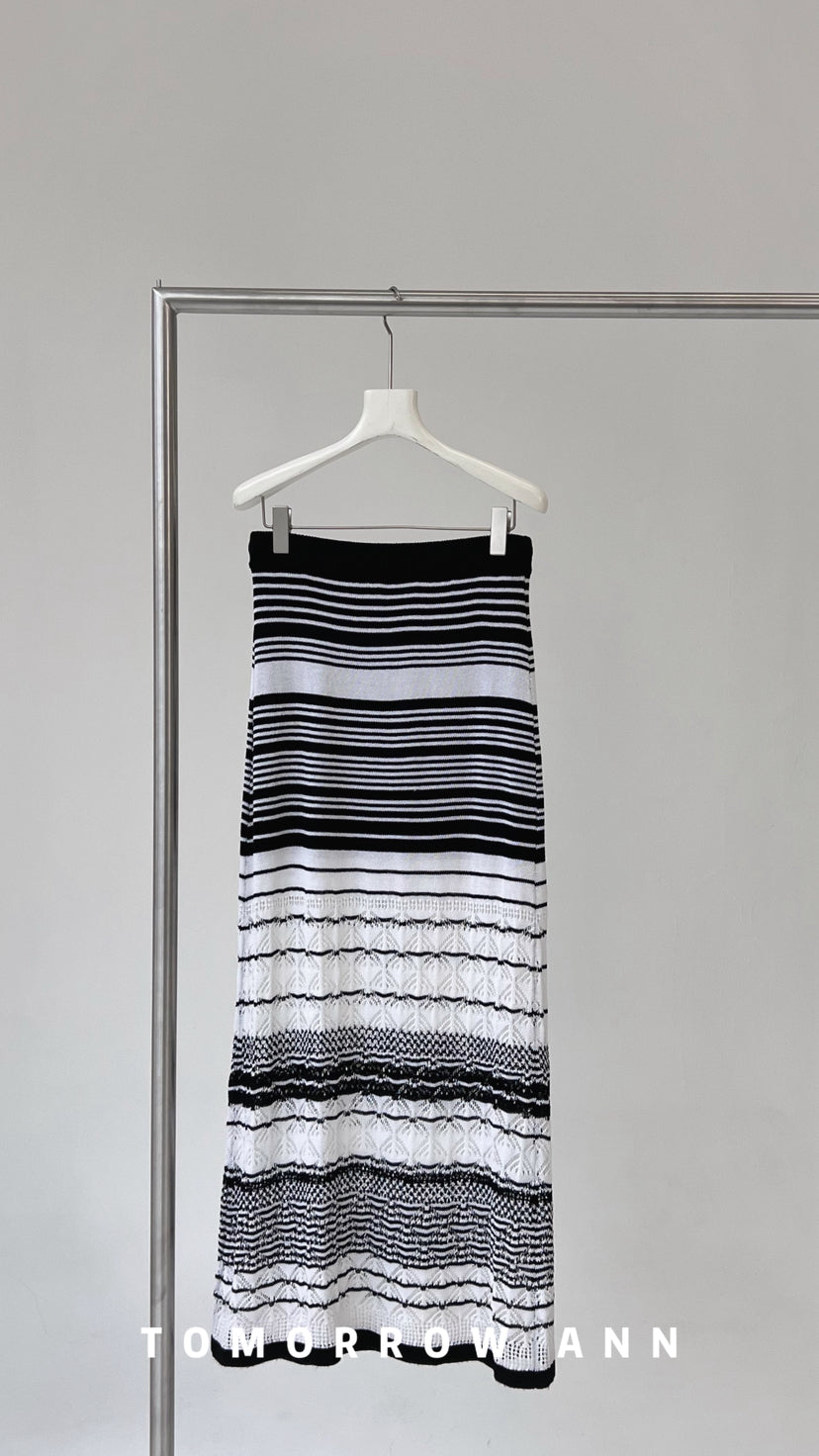 TOMORROW ANN Elegant Striped Drawstring Casual Midi Skirt - Spring 2026 New Arrival