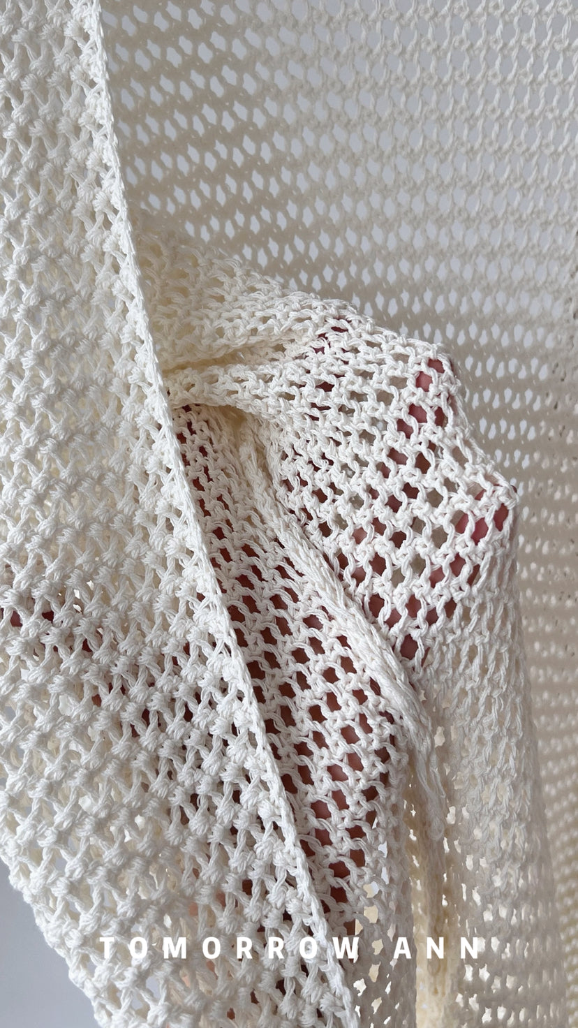 Tomorrow Ann Elegant Hollow-Out Minimalist Knit Cardigan with Waist Belt