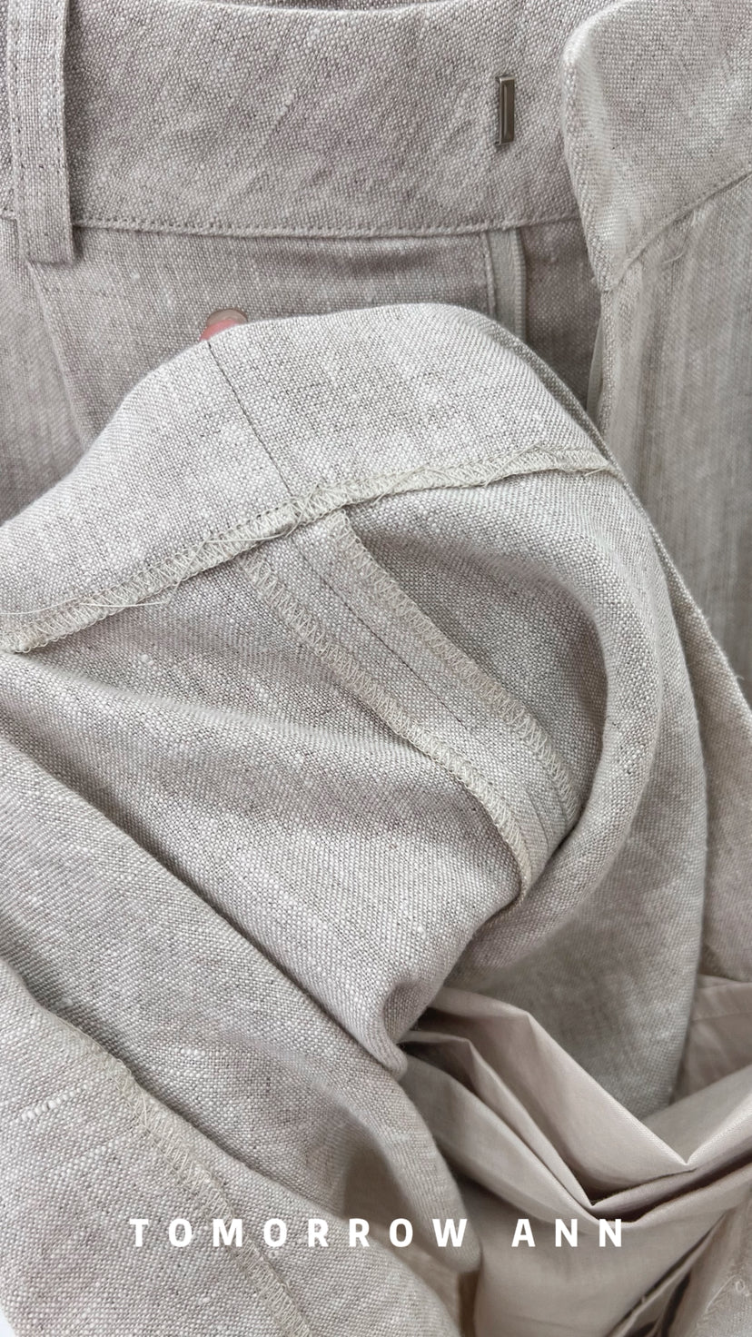 Early Spring 2026! 【TOMORROW ANN】Elegant Linen Commuter Fashion Wide-Leg Trousers 12628# OZQ