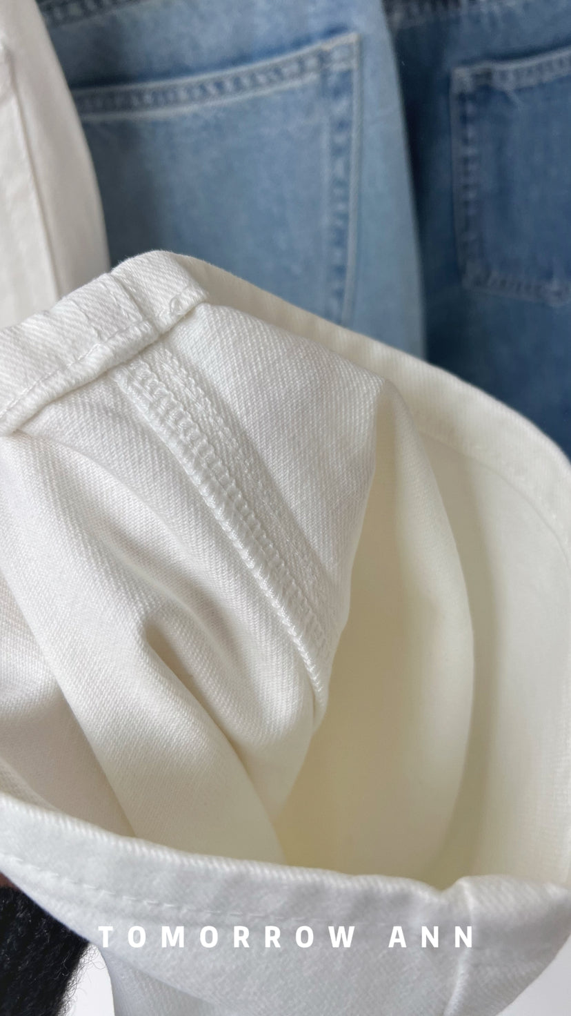 TOMORROW ANN Minimalist Washed Casual Straight Leg Denim Jeans with Belt