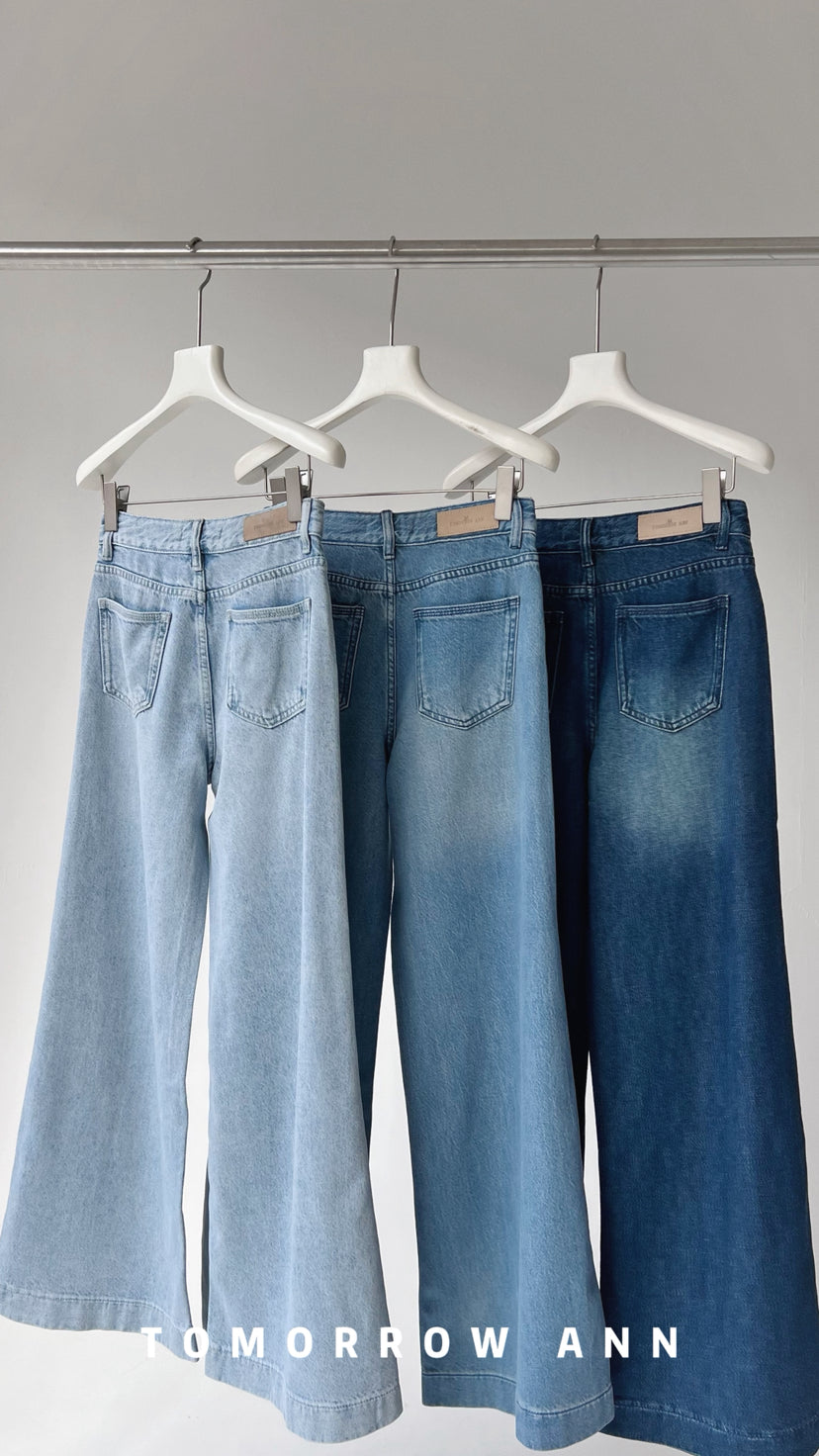 TOMORROW ANN Spring 2026 High-Waist Loose Wide-Leg Casual Washed Jeans