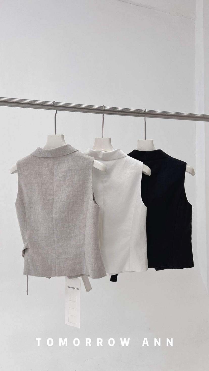 TOMORROW ANN Spring Elegant Solid V-Neck Commuter Vest - Chic Urban Professional Layering Piece