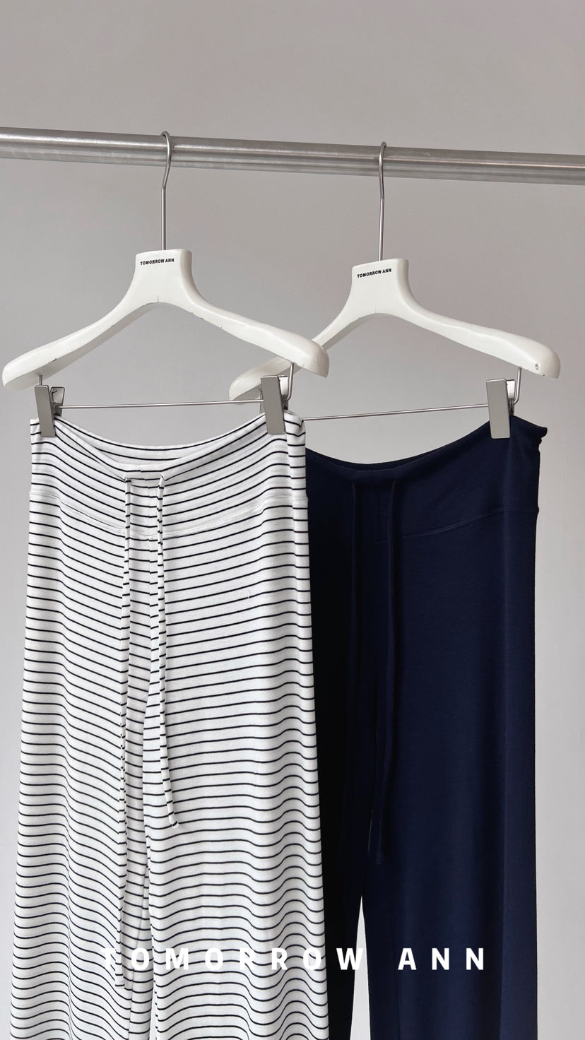 Tomorrow Ann Women's Premium Wool Blend Drawstring Slimming Casual Pants - High Waist Straight Leg Striped Trousers