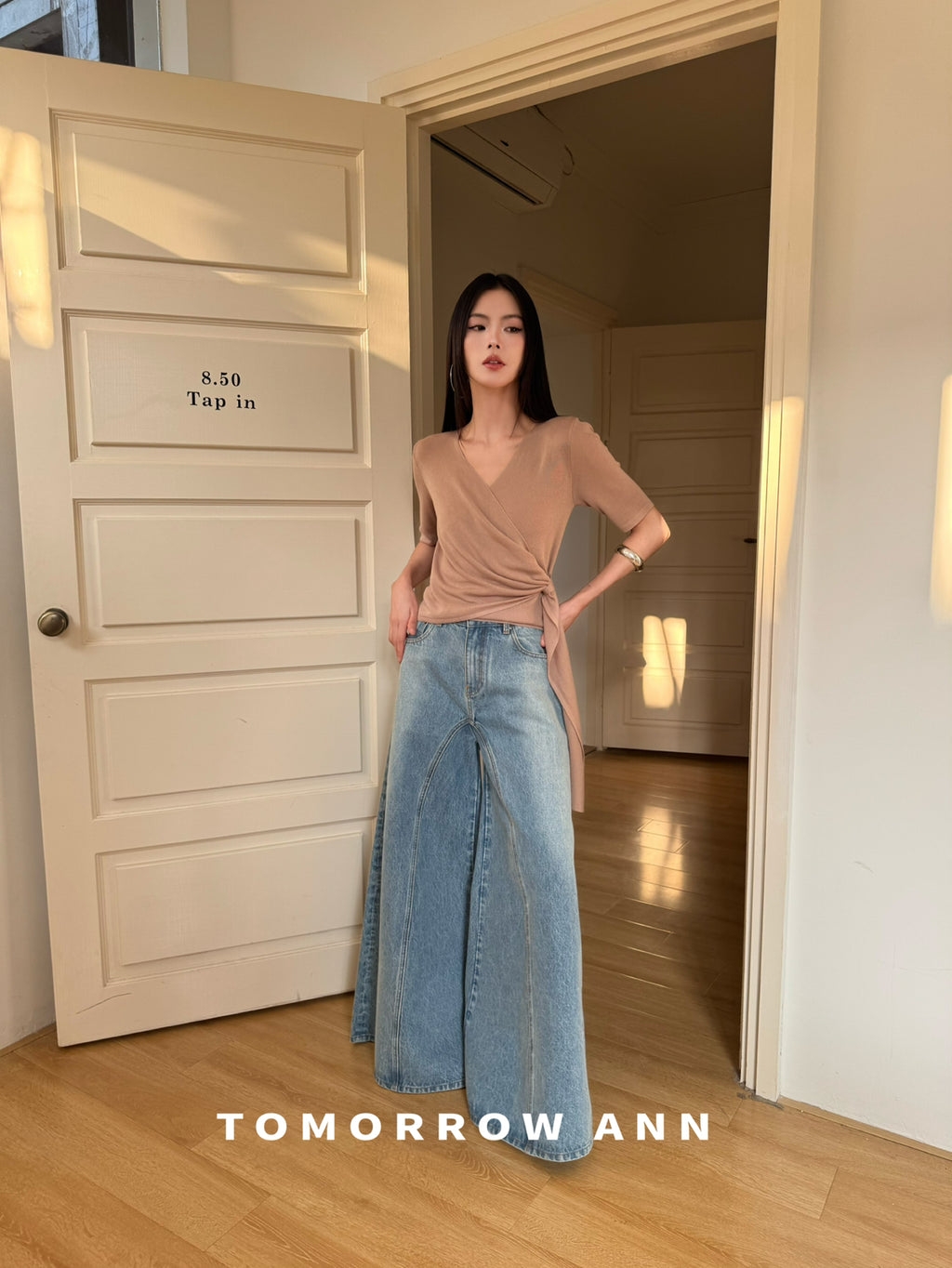 TOMORROW ANN Spring 2026 High-Waisted Deconstructed Wide-Leg Jeans