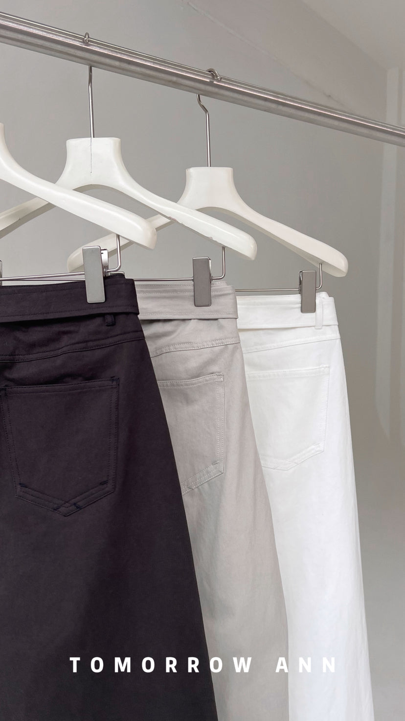 TOMORROW ANN Spring 2026 Elegant Straight-Leg Casual Pants with Belt - Slimming Loose Fit Trousers