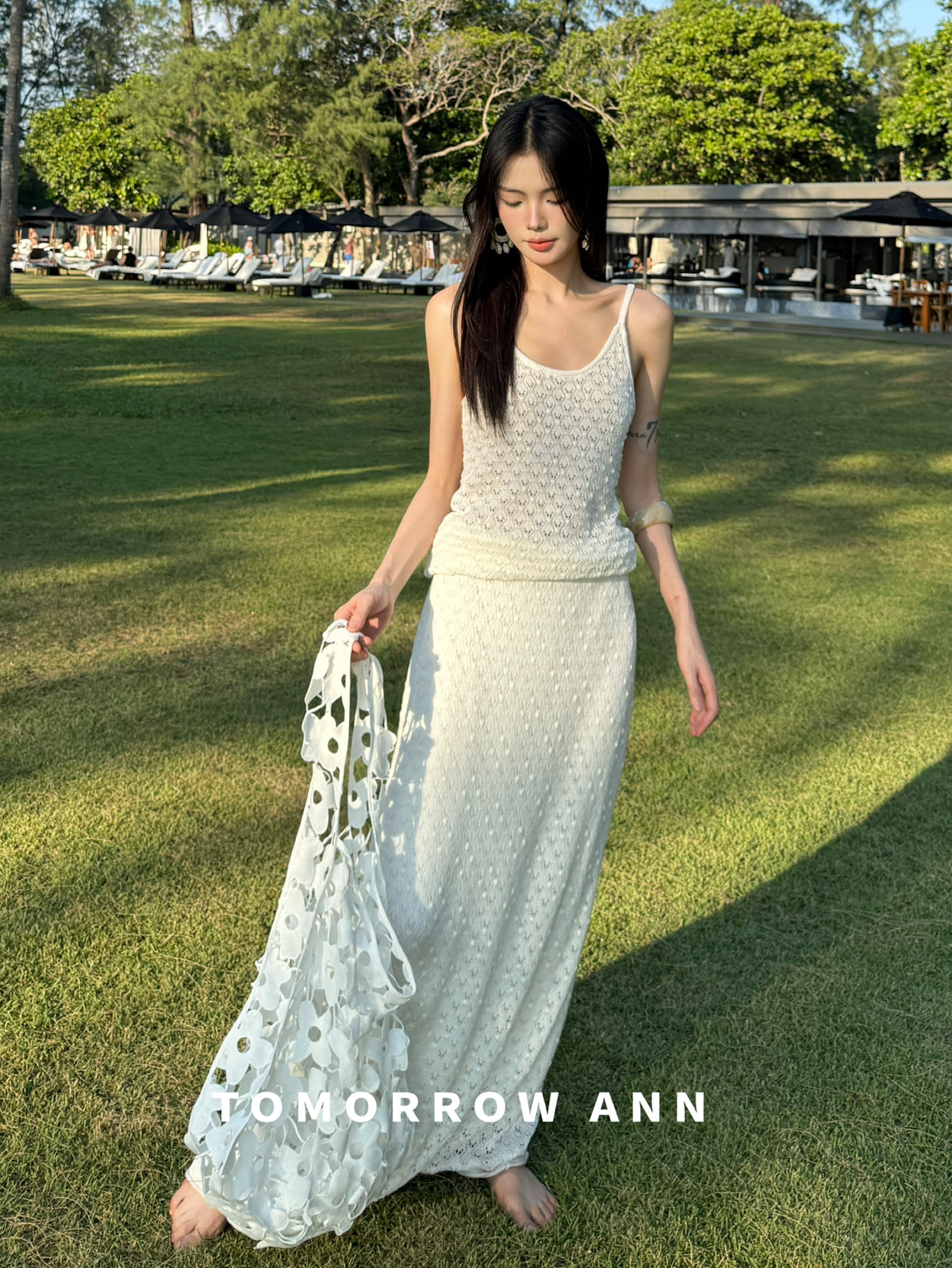 TOMORROW ANN Women's Spring 2026 Elegant Solid Hollow-Out Knit Camisole Top