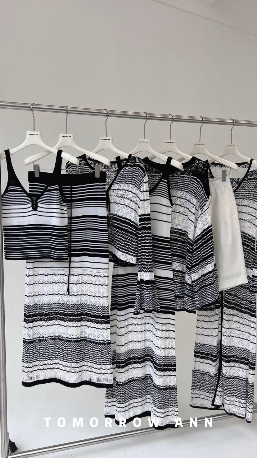 TOMORROW ANN Elegant Striped Drawstring Casual Midi Skirt - Spring 2026 New Arrival
