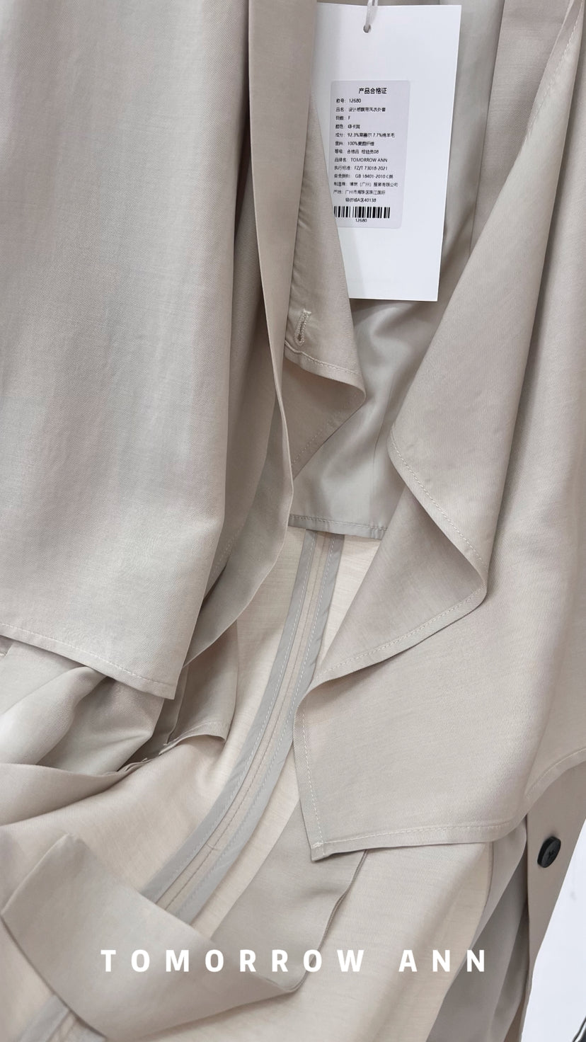 2026 Early Spring! 【TOMORROW ANN】 Minimalist Loose Drape Trench Coat (Contains 7.7% Sheep Wool) 12680# OZQ