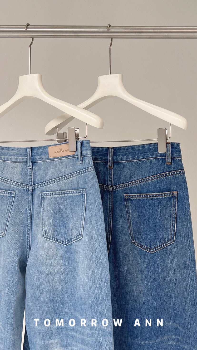 TOMORROW ANN 2026 Early Spring Retro Heavy Washed Slimming Straight Leg Cropped Jeans