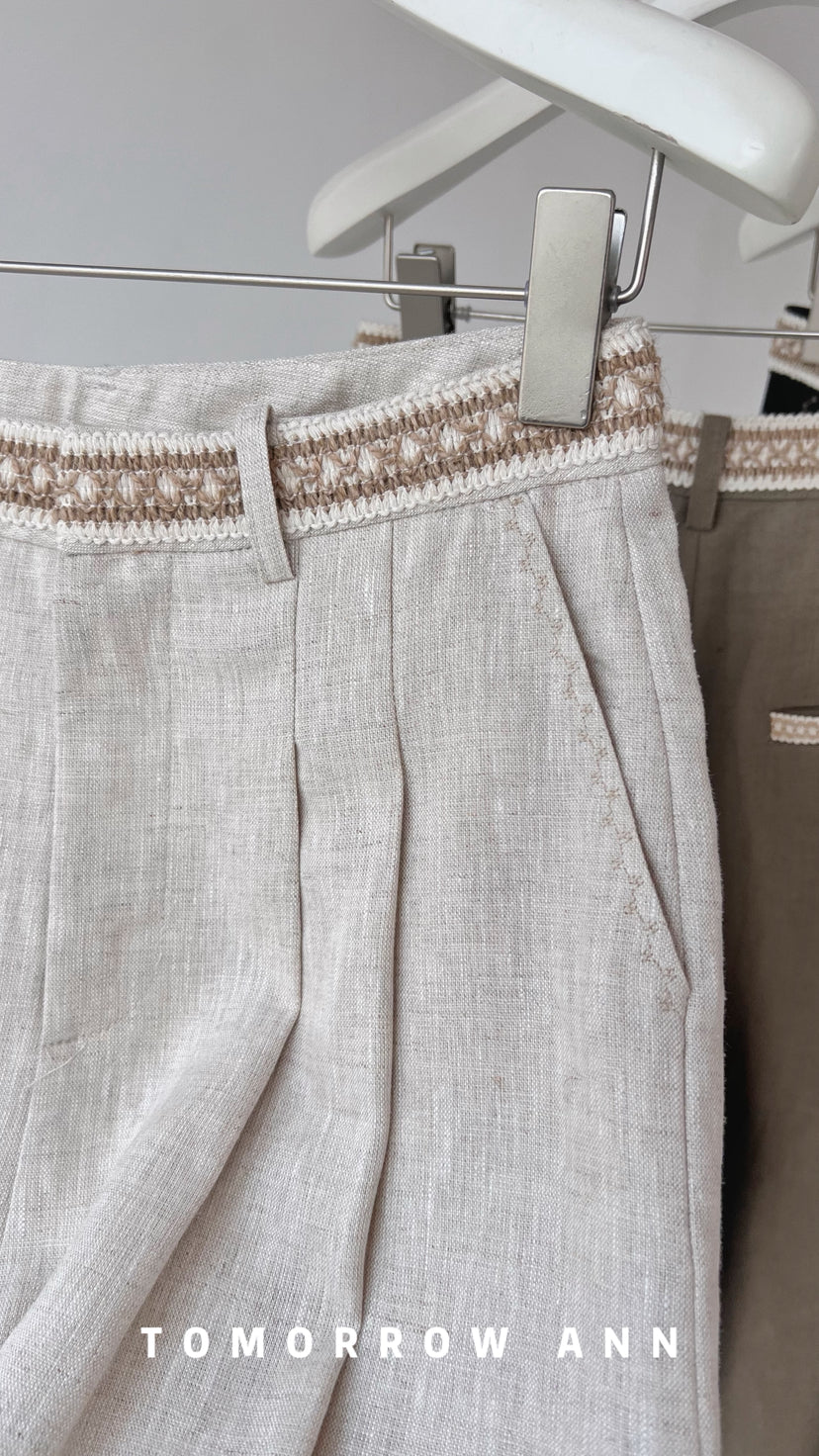 Spring 2026! 【TOMORROW ANN】Color-Block Webbing Decorated Casual Pants 12513# OZQ