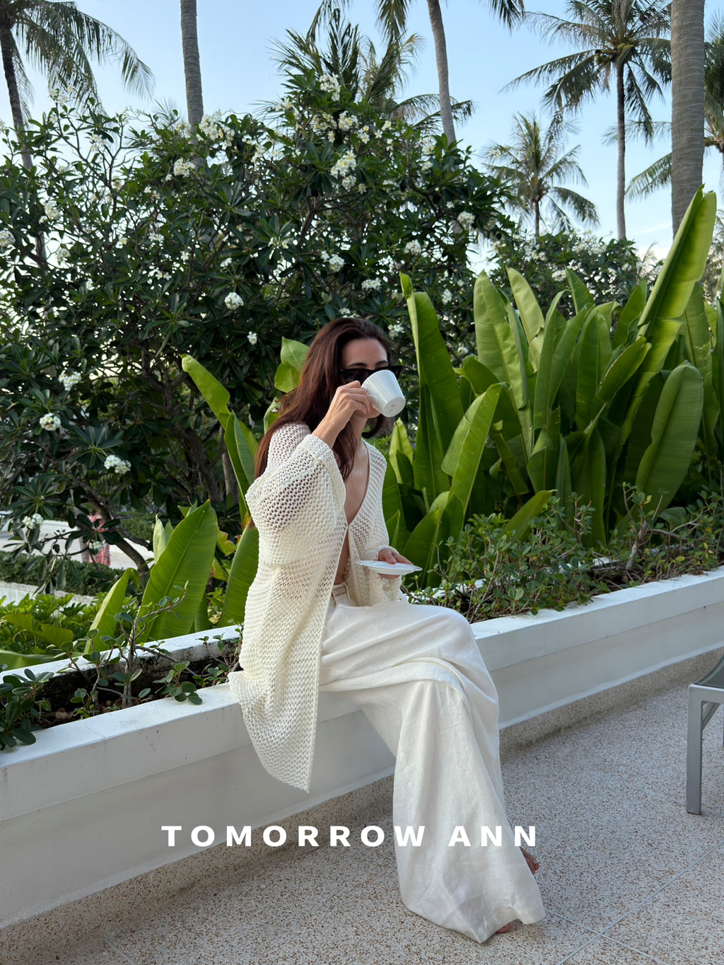 Tomorrow Ann Elegant Hollow-Out Minimalist Knit Cardigan with Waist Belt