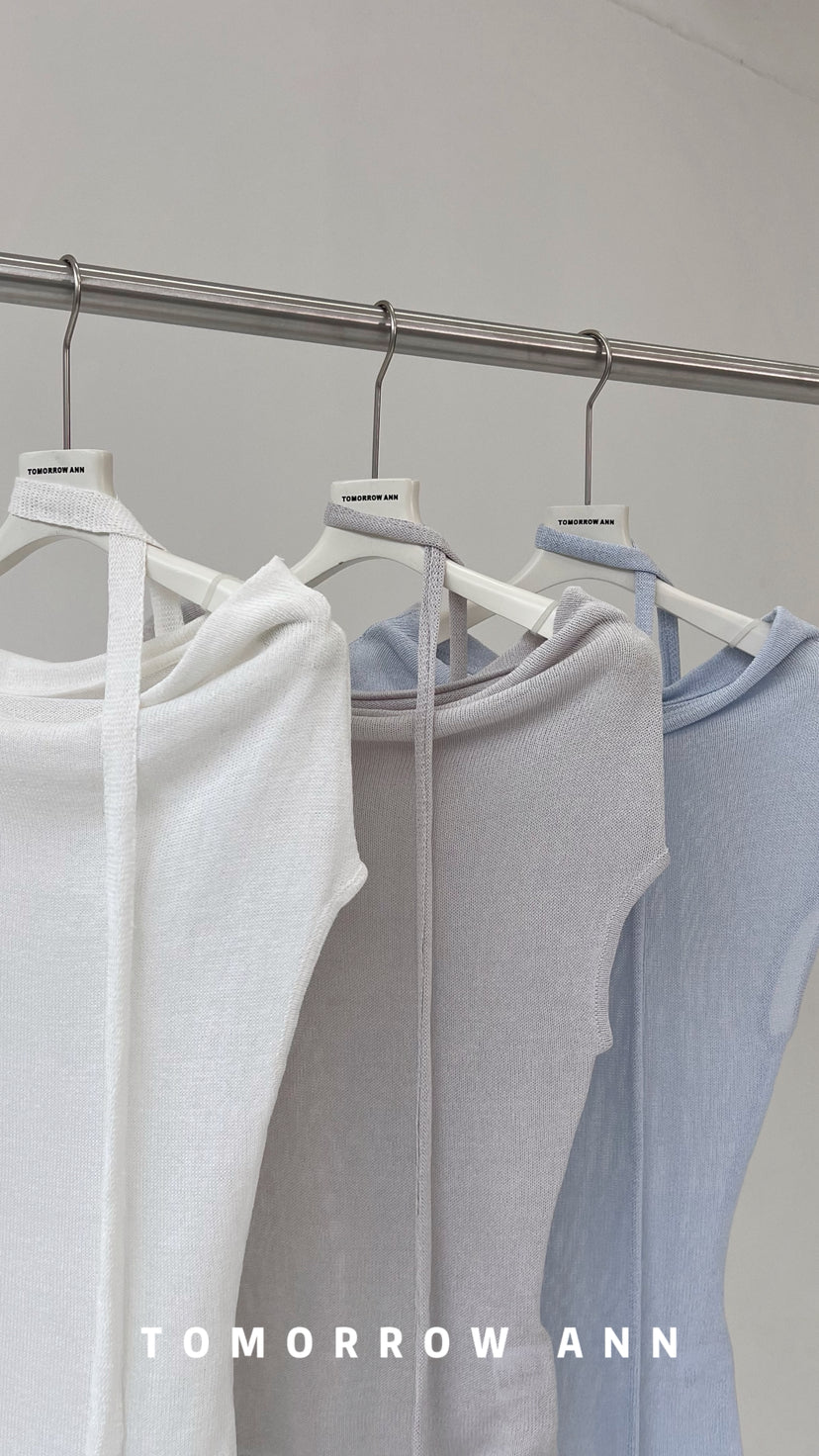 TOMORROW ANN Early Spring One-Shoulder Chic Slimming Knit Top with Ribbon