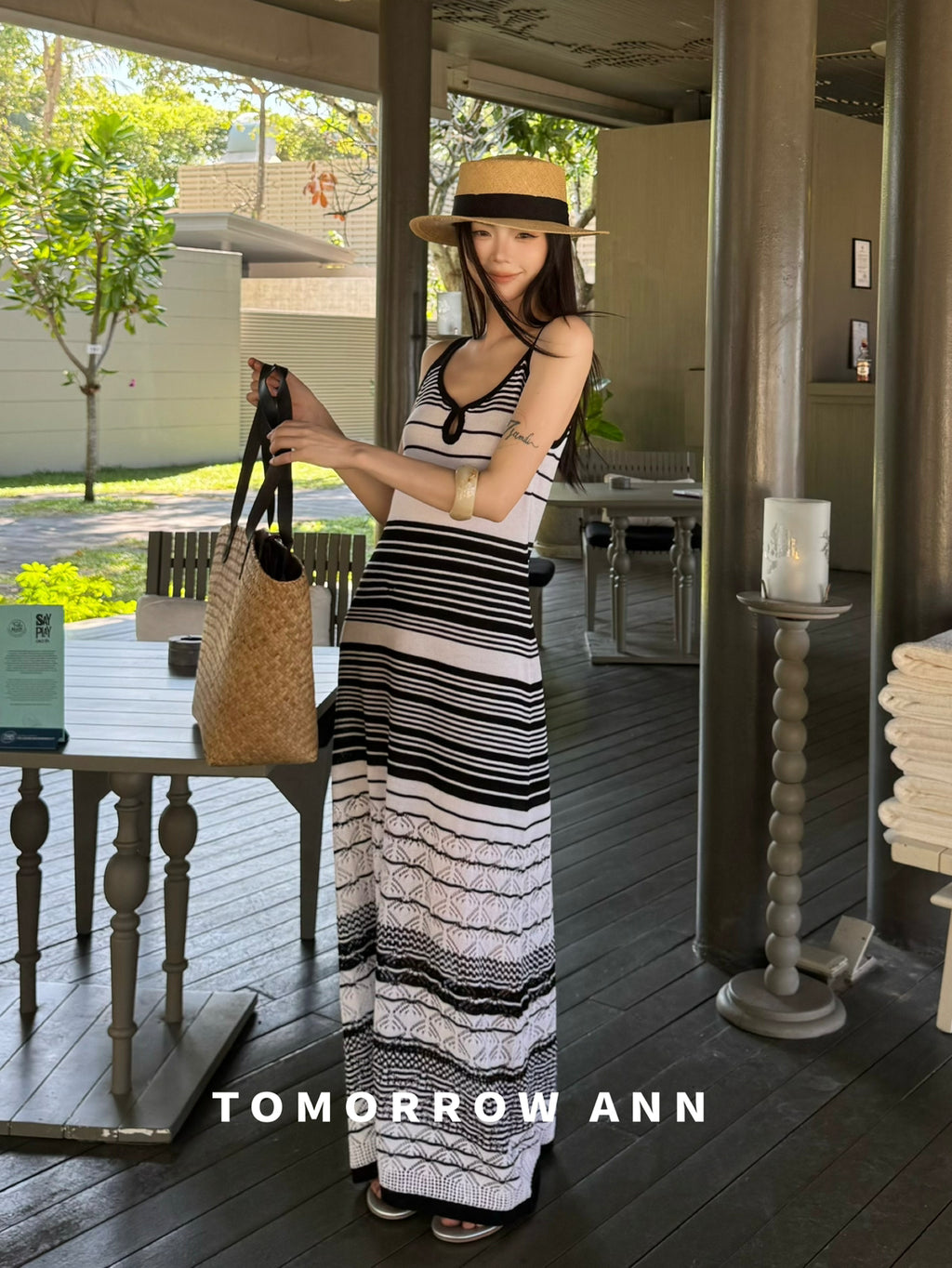 TOMORROW ANN Elegant Striped Casual Sleeveless Tank Maxi Dress - 2026 Early Spring Collection