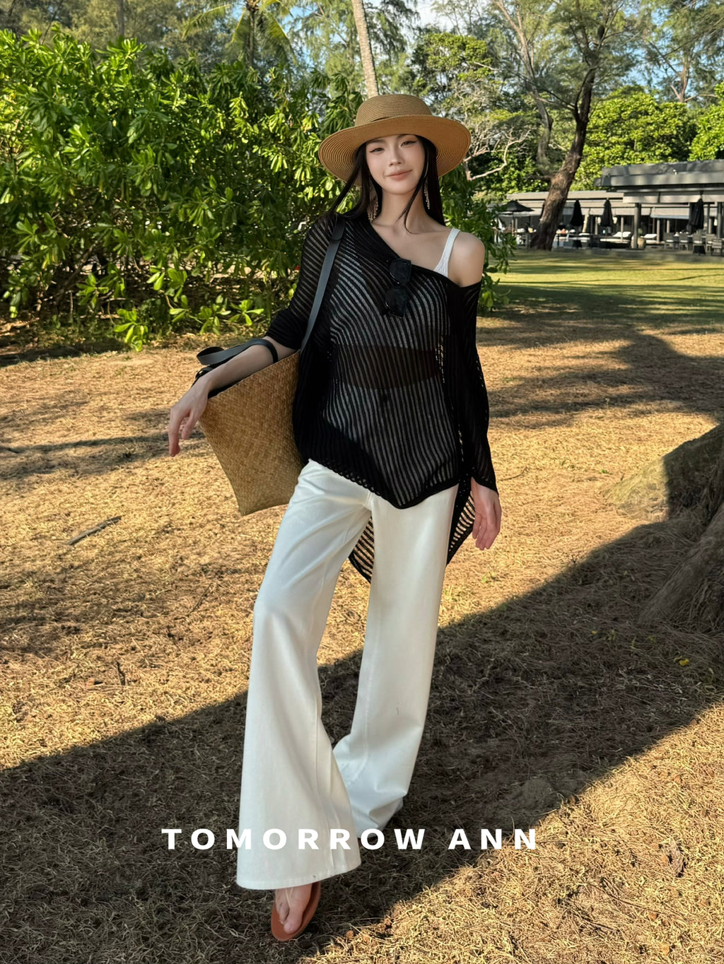 TOMORROW ANN Elegant Loose Fit Fashion Spring Knitwear - Chic Off-the-Shoulder Pullover