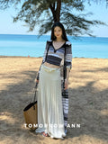 [TOMORROW ANN] Elegant Chic Striped Long Knit Cardigan for Women