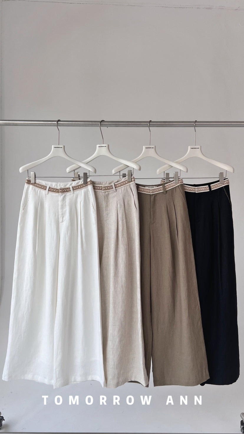 Spring 2026! 【TOMORROW ANN】Color-Block Webbing Decorated Casual Pants 12513# OZQ