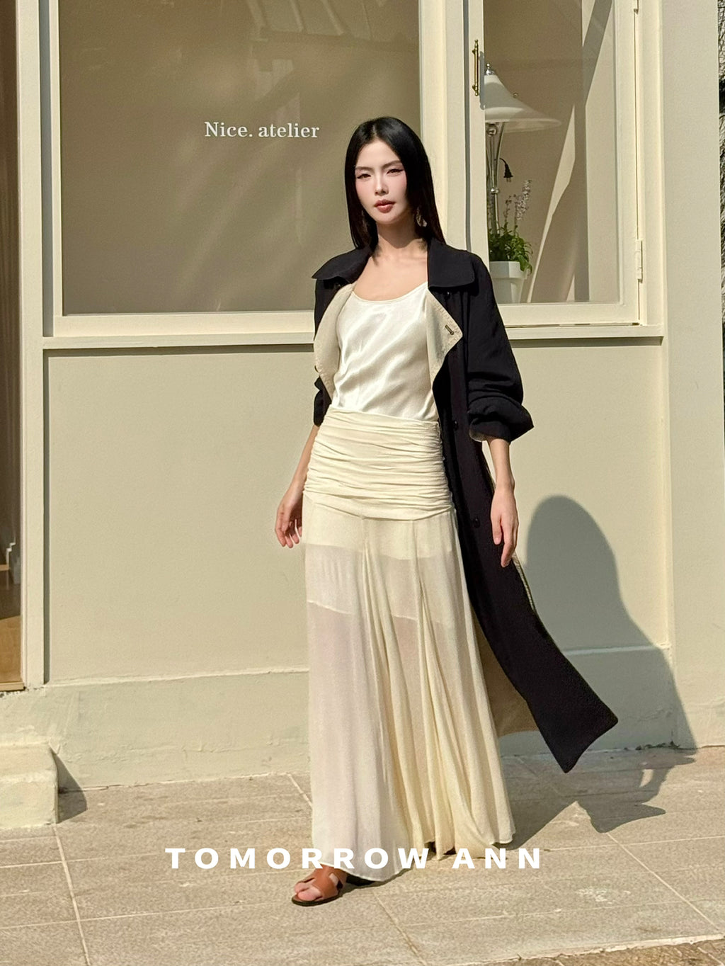 TOMORROW ANN 2026 Spring Collection! Elegant Relaxed Contrast Lapel Long Trench Coat with Belt