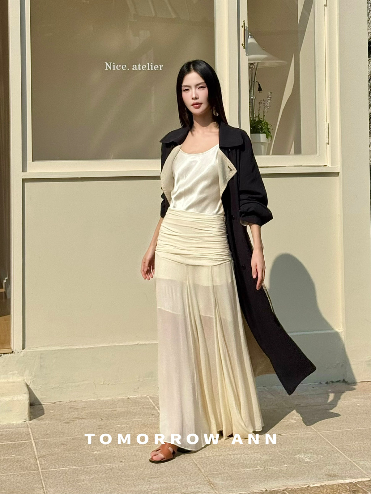 TOMORROW ANN 2026 Spring Collection! Elegant Relaxed Contrast Lapel Long Trench Coat with Belt