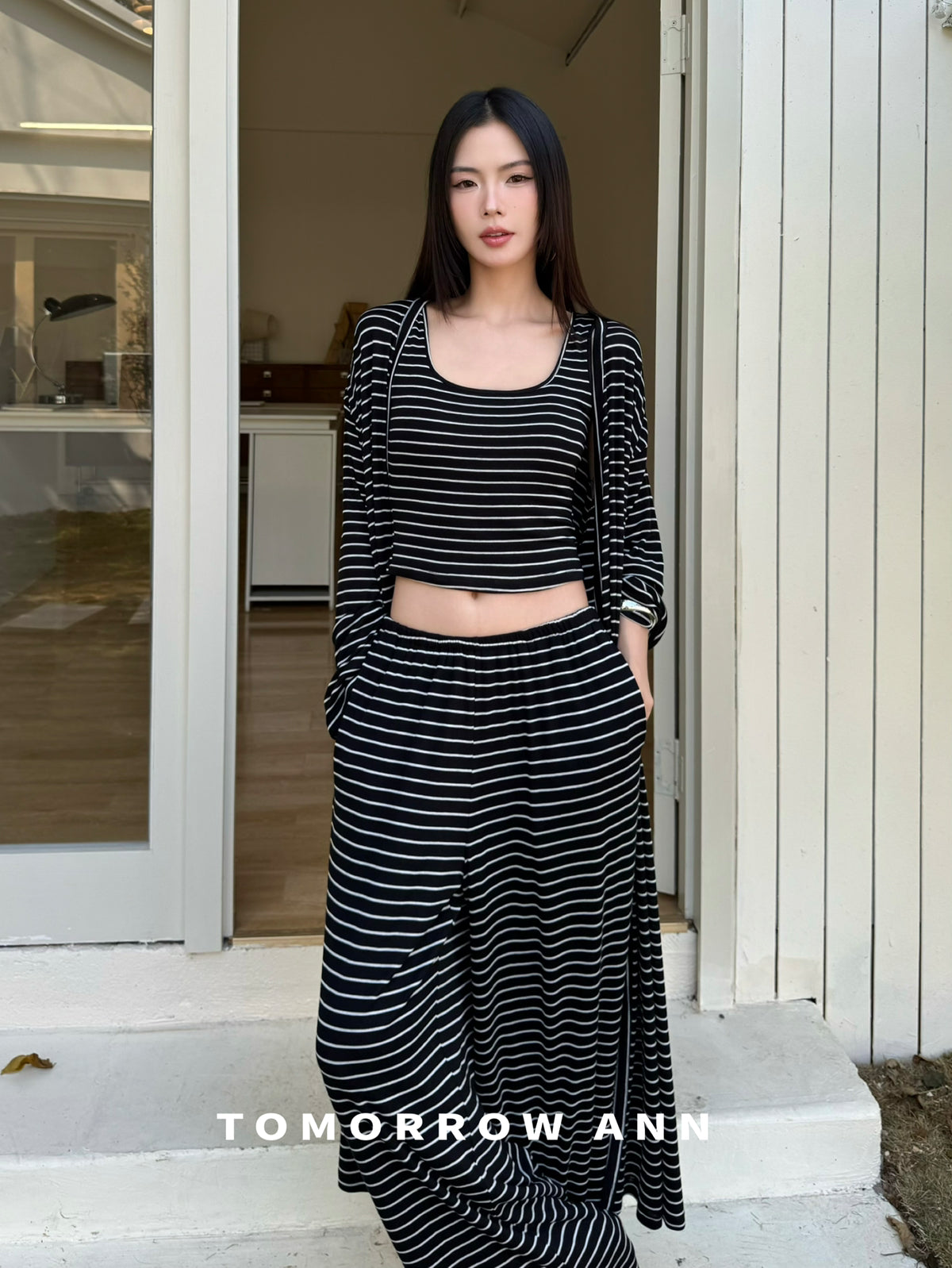 TOMORROW ANN Spring 2026 Elegant Loose Relaxed Longline Knit Cardigan