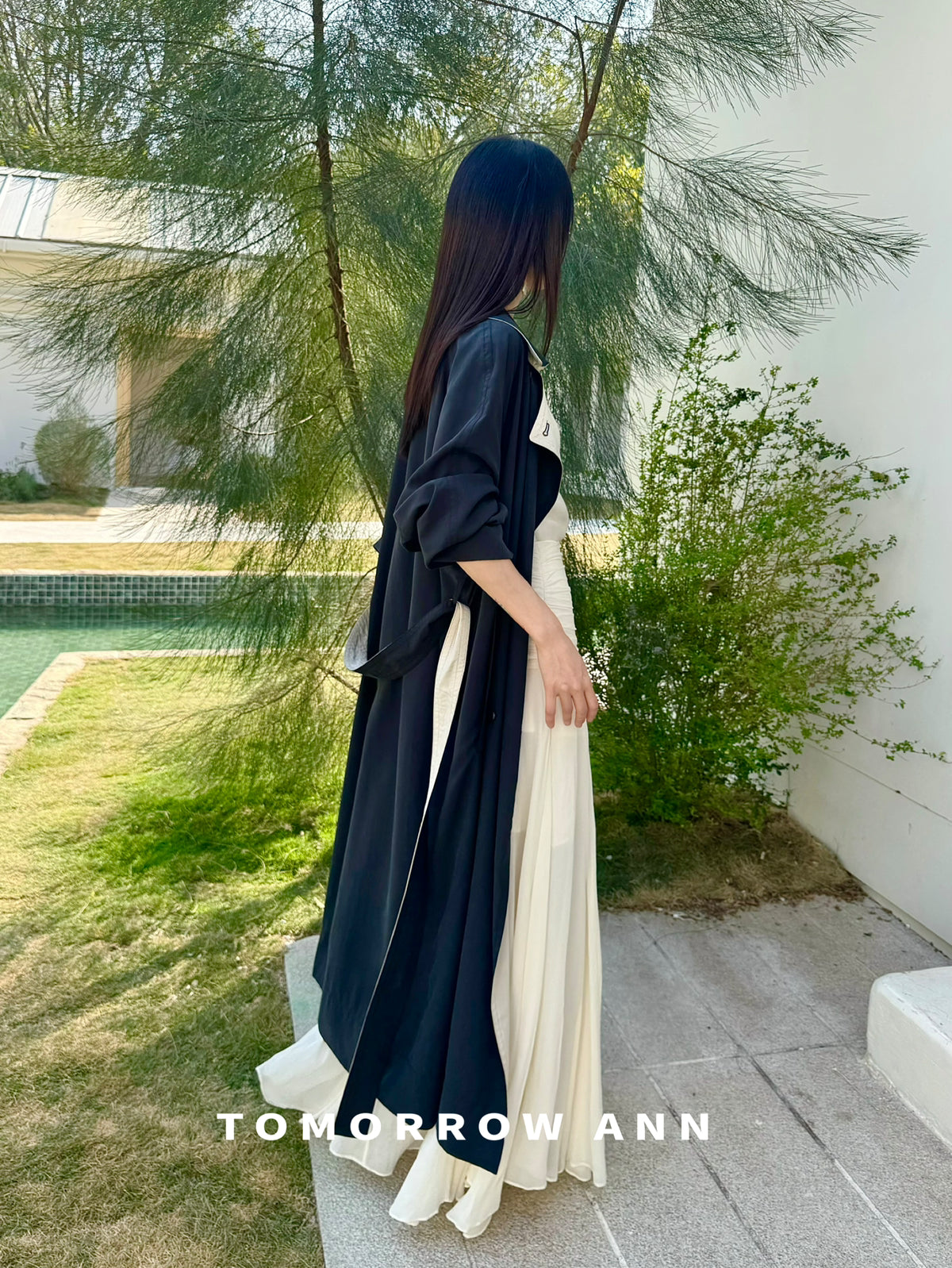 TOMORROW ANN 2026 Spring Collection! Elegant Relaxed Contrast Lapel Long Trench Coat with Belt