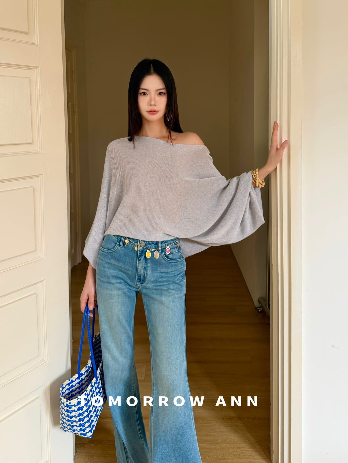 TOMORROW ANN Spring 2026 Minimalist Slim Bootcut Washed Denim Jeans