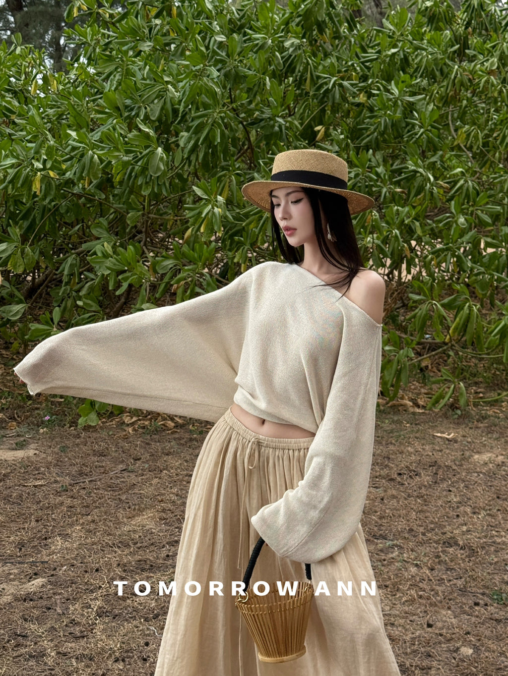 TOMORROW ANN Early Spring Elegant One-Shoulder Slimming Fine-Knit Sweater