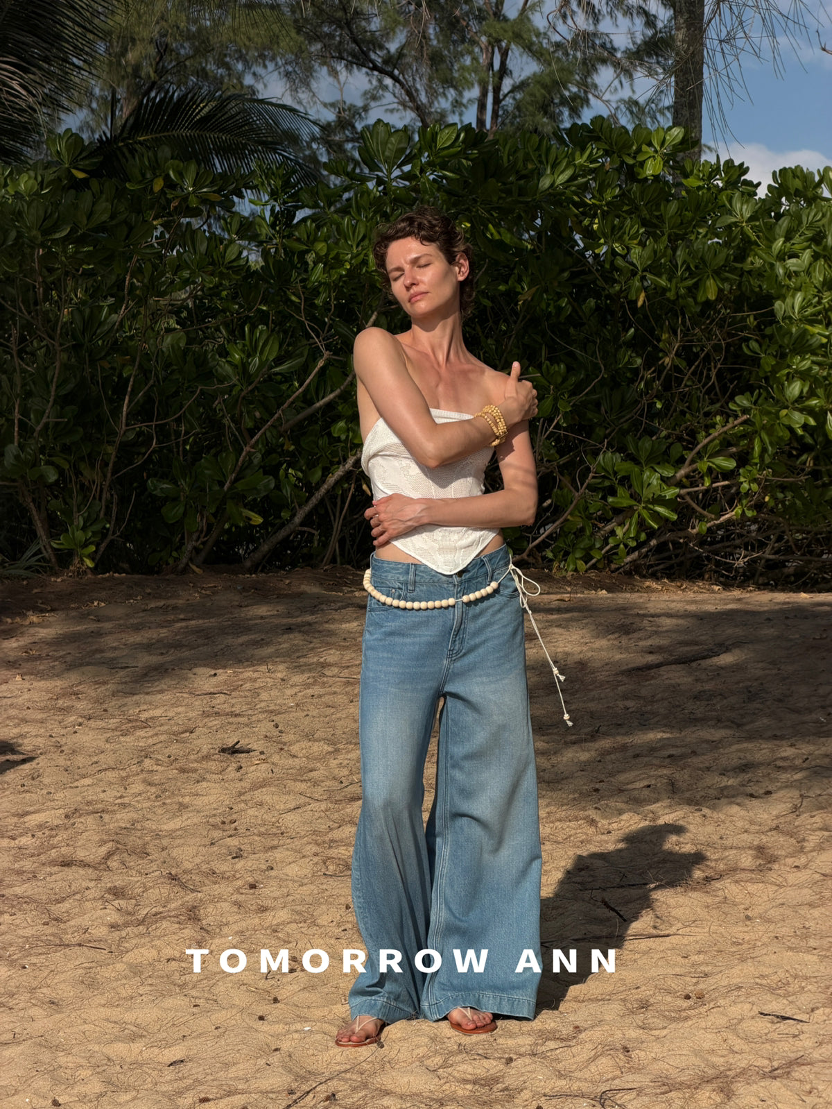 TOMORROW ANN Spring 2026 High-Waist Loose Wide-Leg Casual Washed Jeans