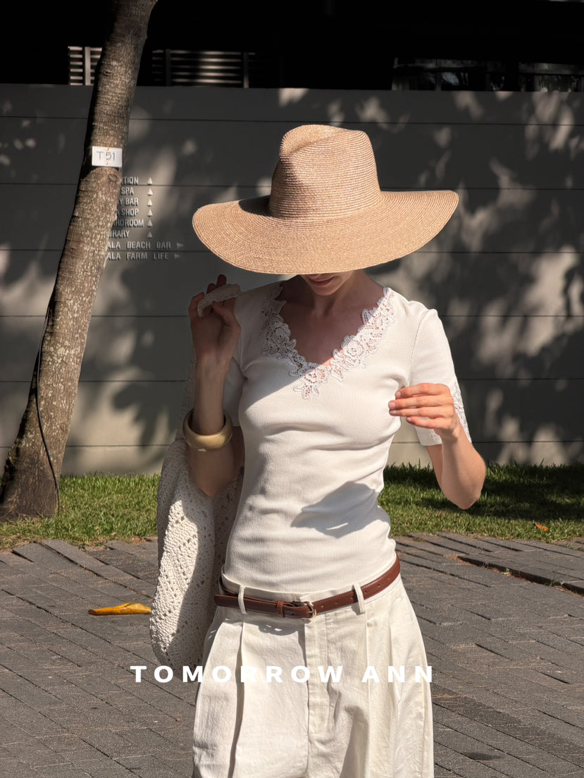 Early Spring 2026! 【TOMORROW ANN】Vintage Lace Patchwork Slimming Knit Top 12895# OZQ